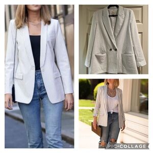 Oversized black and white pinstripe blazer. Size 14. River Island.